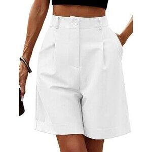 YKR Bermuda Shorts for Women Dressy Elastic High Waisted Knee Length White SZ L